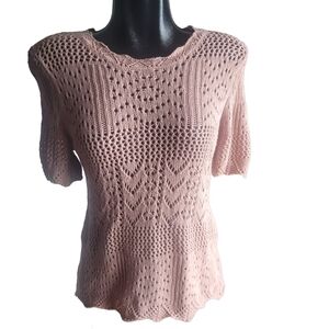Guilty Open Knit Pink Short Sleeve Sweater Size L